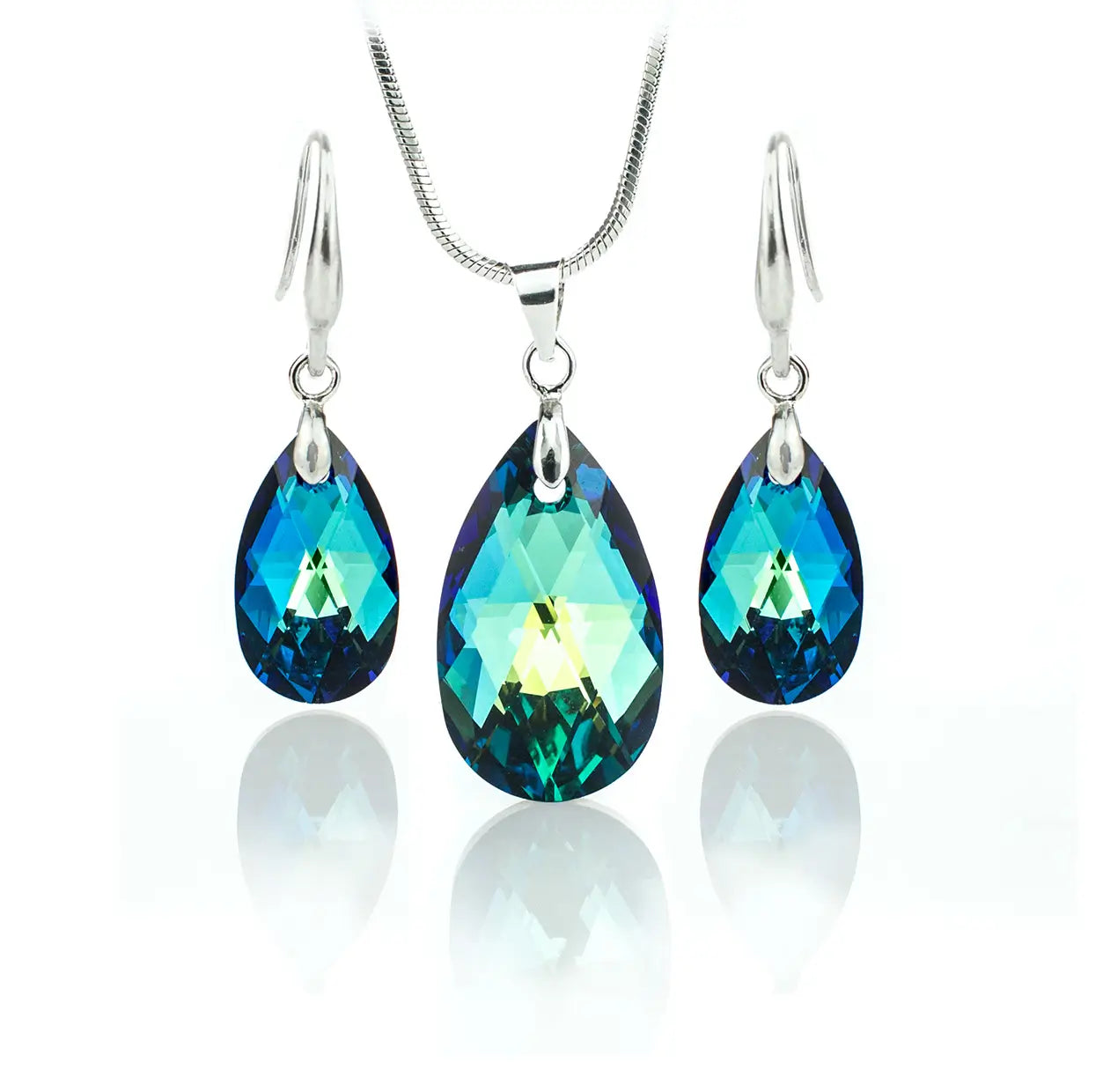 Комплект бижута колие и обици Класическа капка вмзелено-сини нюанси.