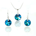 Комплект колие с обици Round set с австрийски кристали в наситено синьо-зелен цвят