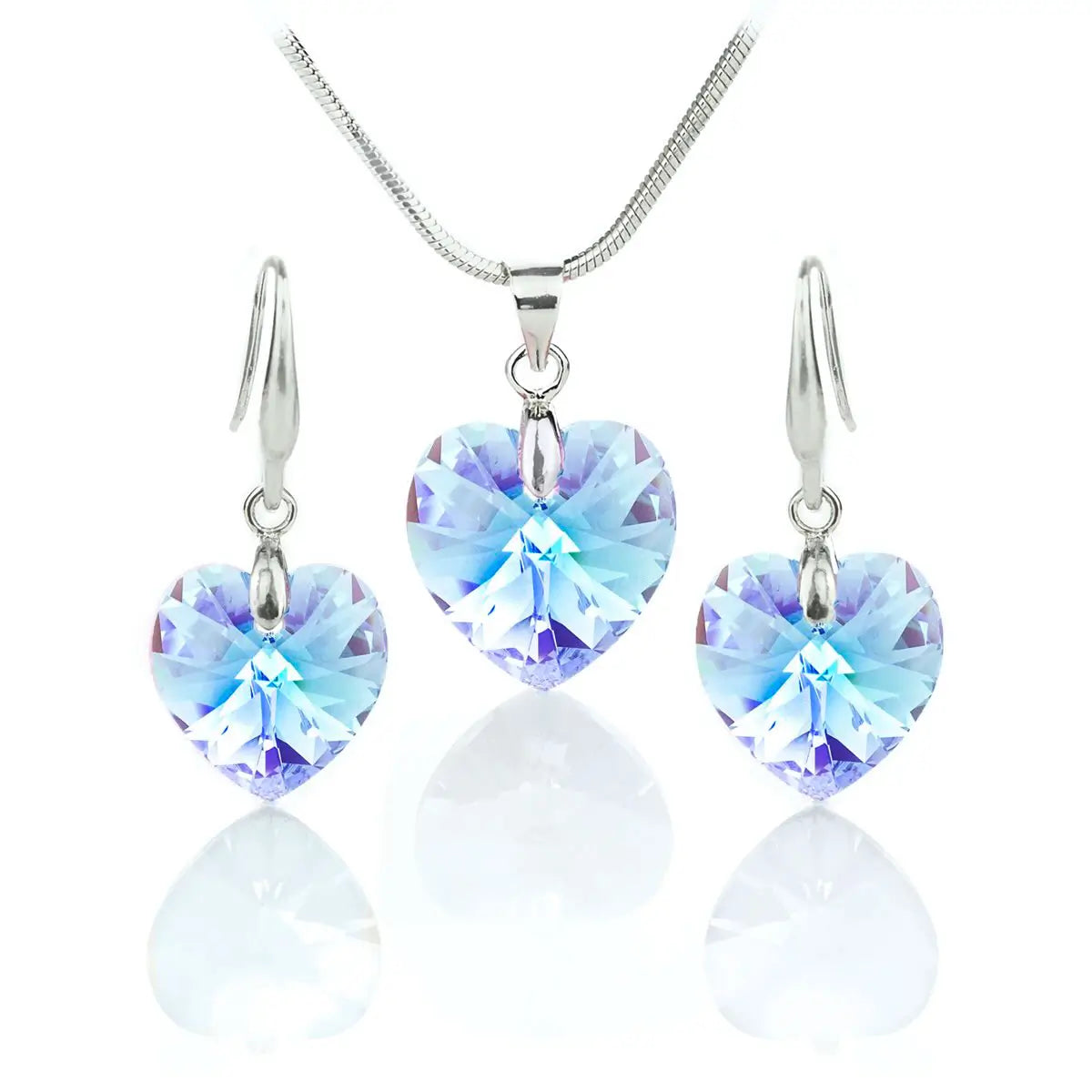 Кристален сет Сърца с австрийски кристали колие с обици 3  размера