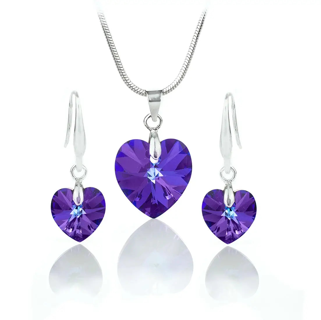 Кристален сет Сърца с австрийски кристали колие с обици 3  размера