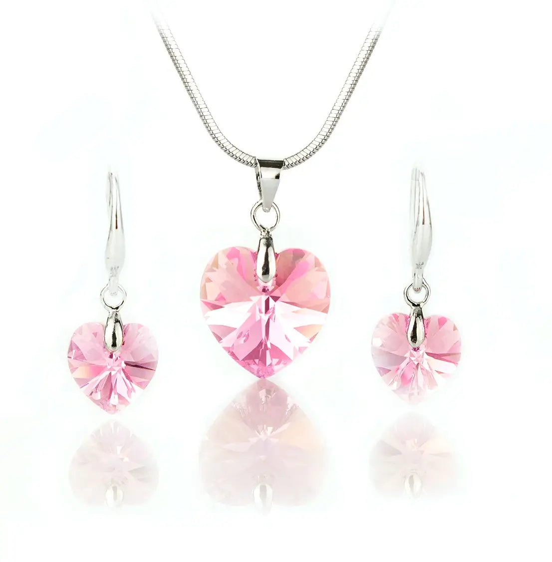 Кристален сет Сърца с австрийски кристали колие с обици 3  размера