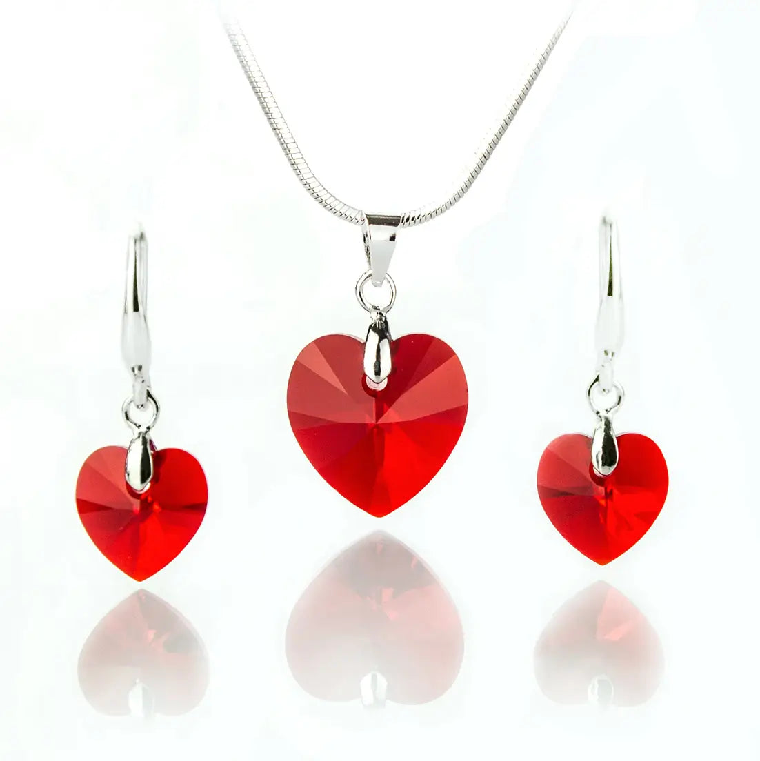 Кристален сет Сърца с австрийски кристали колие с обици 3  размера