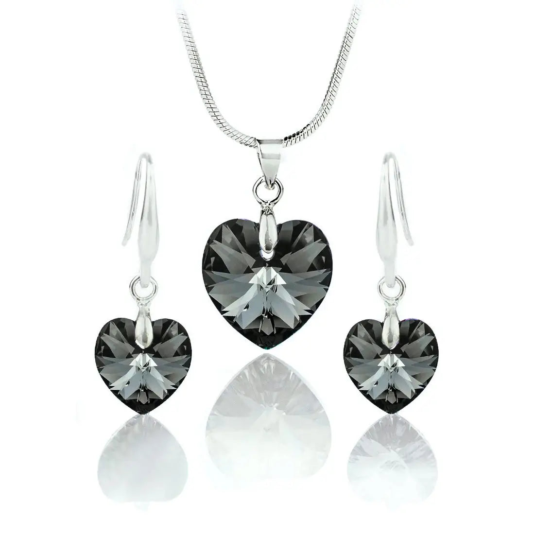 Кристален сет Сърца с австрийски кристали колие с обици 3  размера