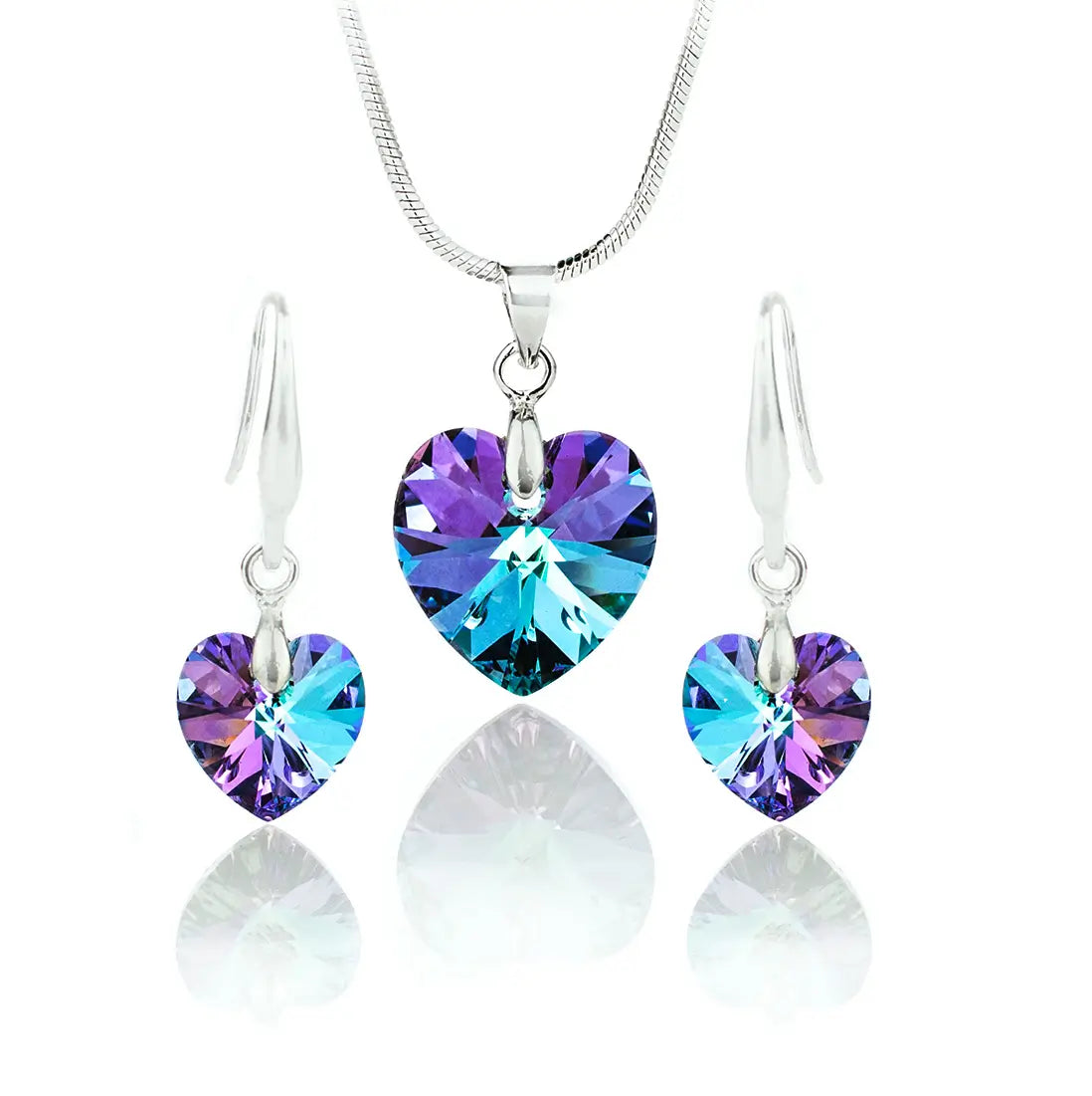Кристален сет Сърца с австрийски кристали колие с обици 3  размера