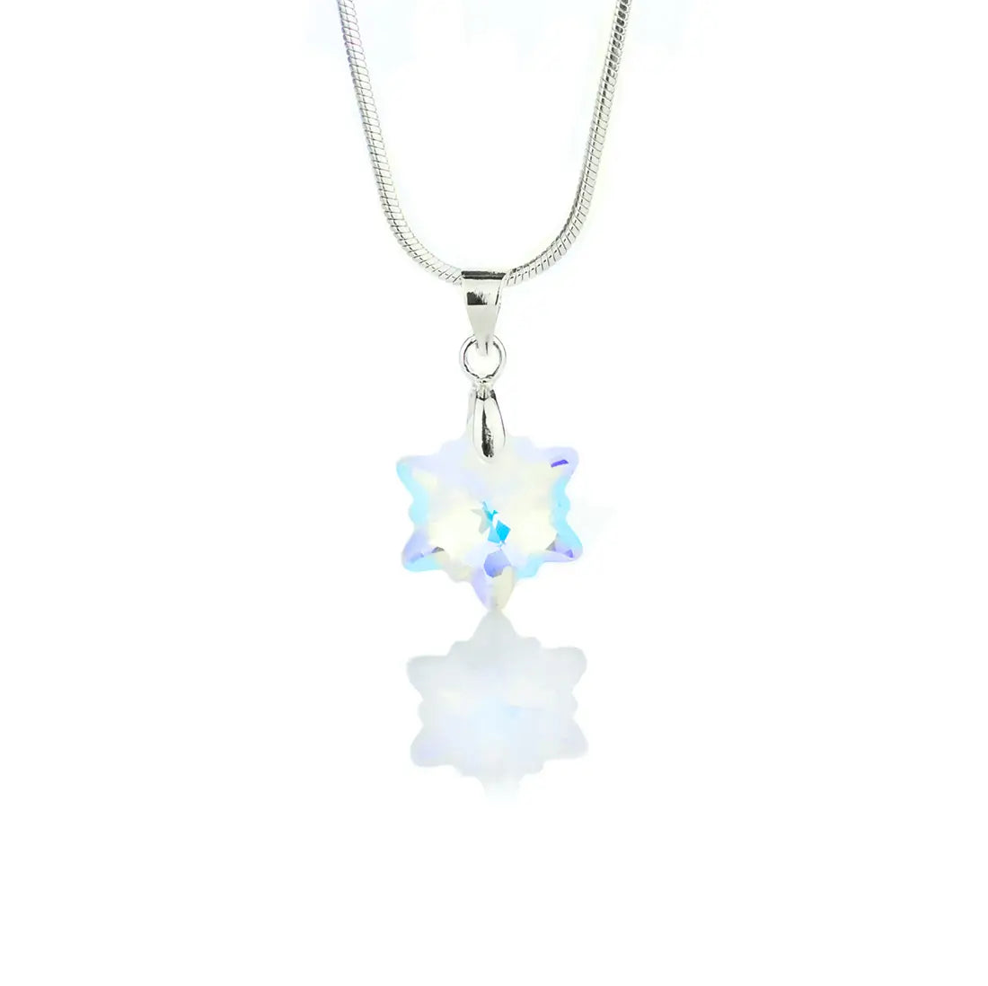 Кристално дамско колие с форма на еделвайс в светли преливащи цветове с австрийски кристал Сваровски
