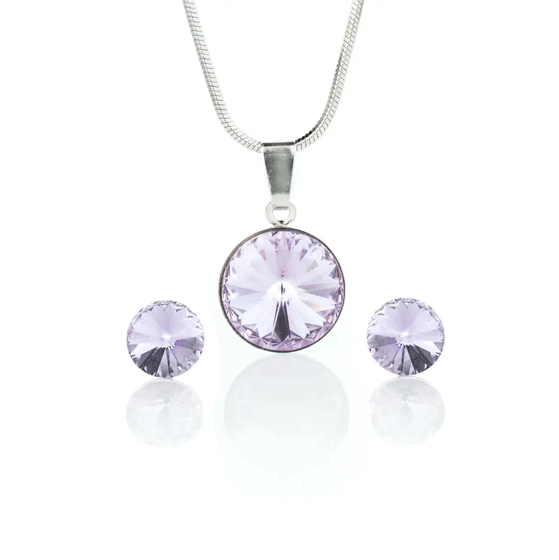 Кристален сет колие с обици на винт Ривола с обков в цвят Виолет
