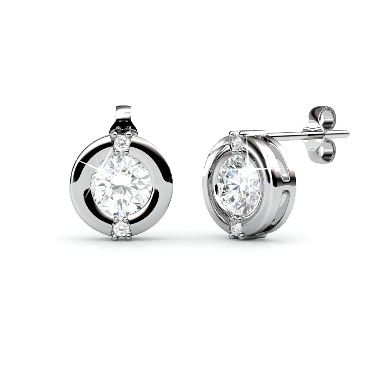 Луксозни сребърни обеци с кристали Сваровски и 18К покритие от бяло злато, модерен дизайн и фина изработка