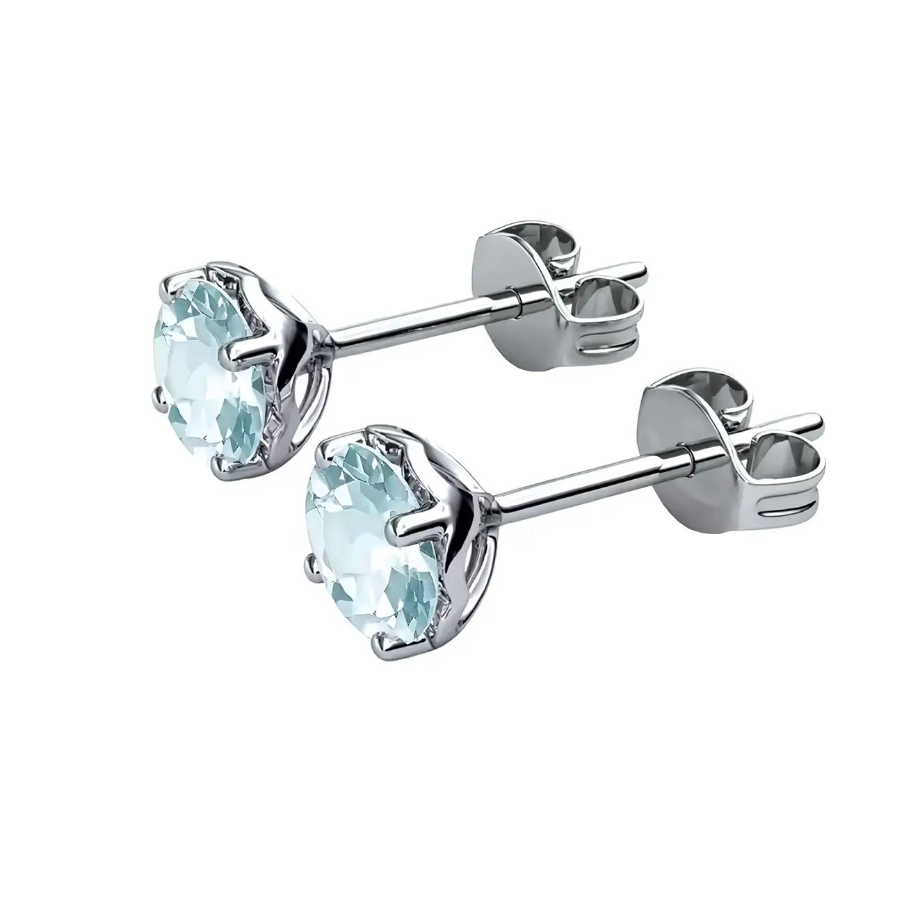 Малки сребърни обеци със Син Топаз 18К покритие Бяло злато