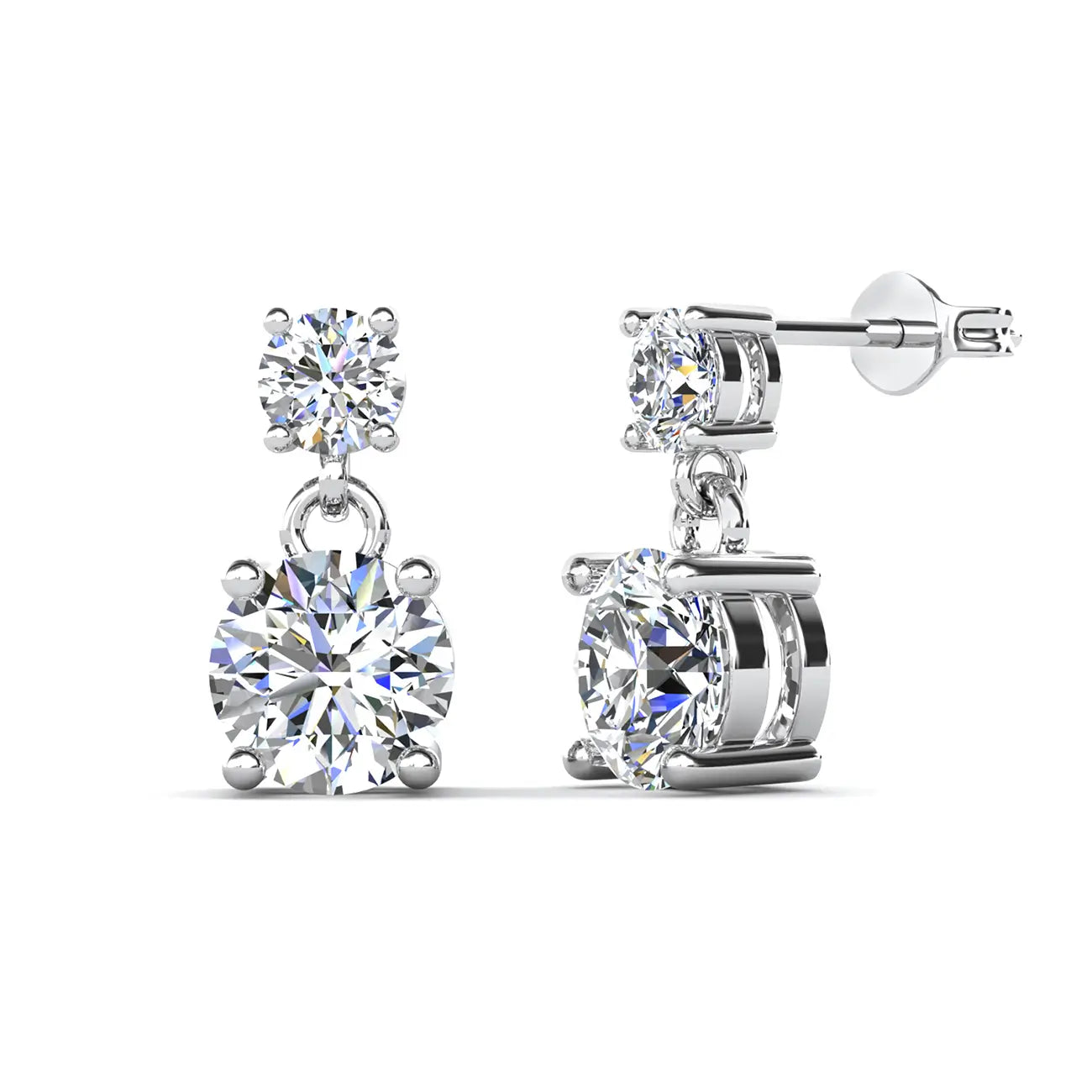 Малки нежни висящи обеци с кристали Сваровски и 18К покритие бяло злато