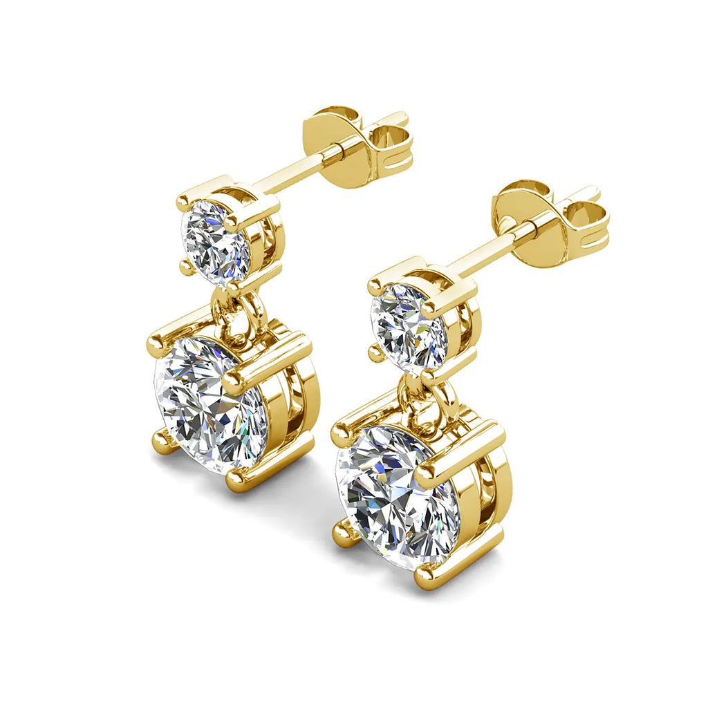 Малки висящи обеци с австрийски кристали Сребро 925 с 18К покритие бяло злато