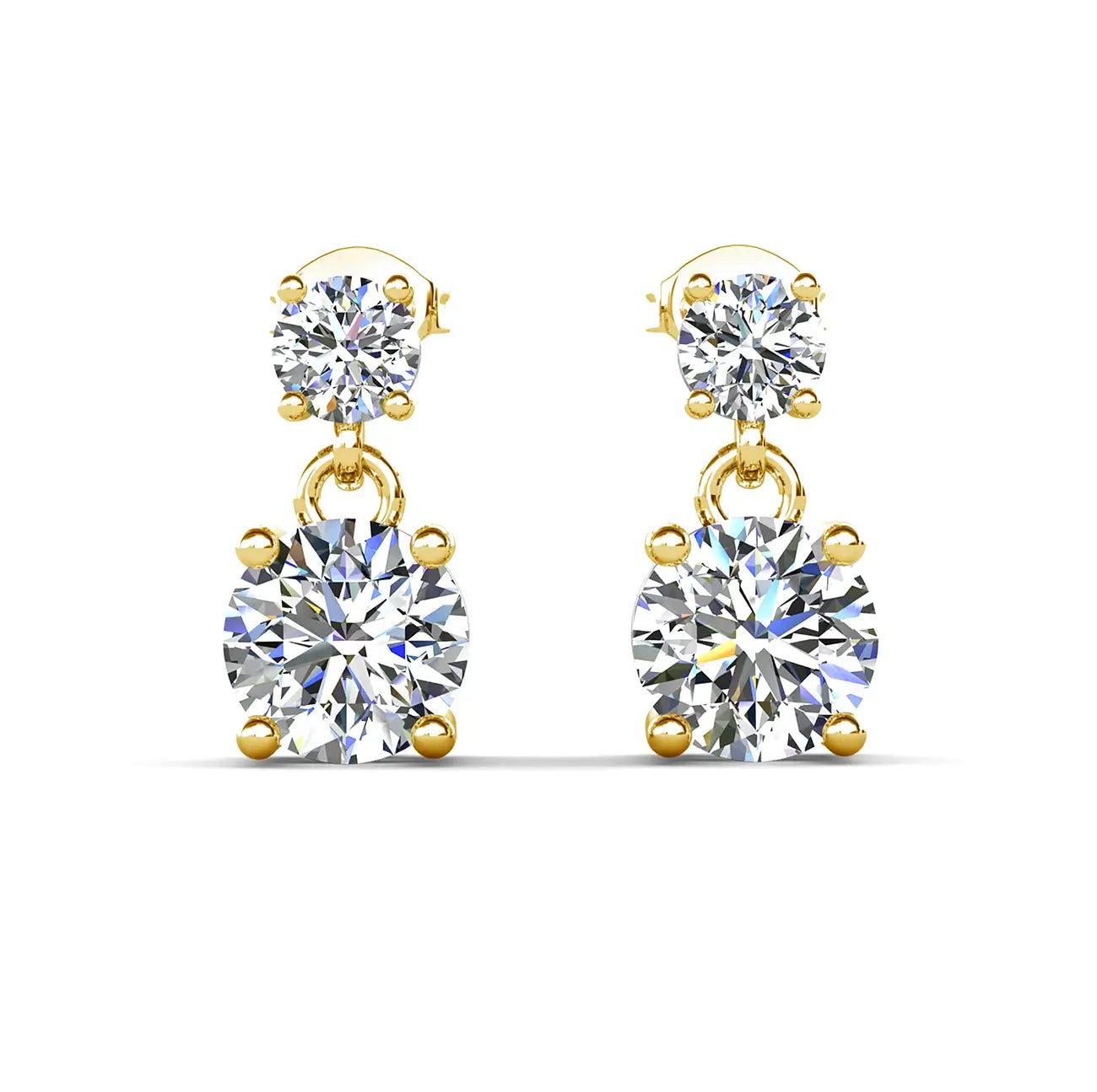 Малки висящи обеци с австрийски кристали Сребро 925 с 18К покритие бяло злато