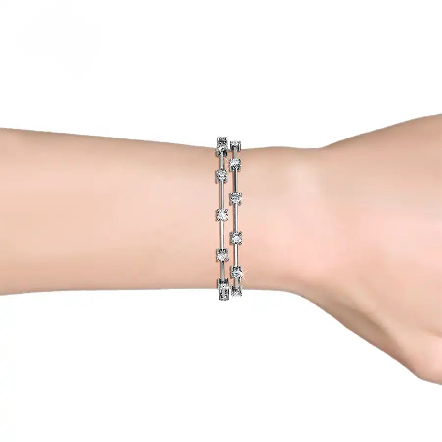 Дамска гривна с кристали Tennis Style 18K покритие Бяло злато