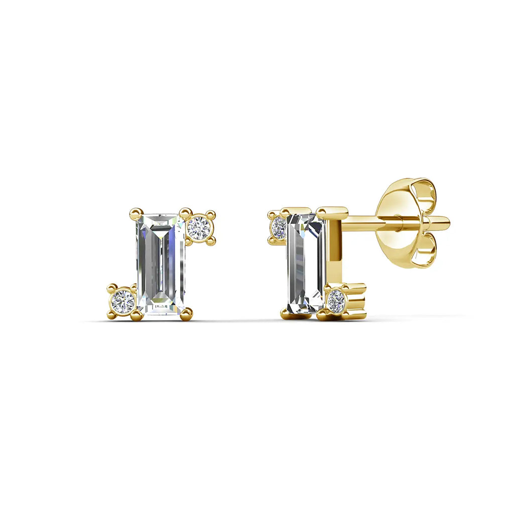 Минималистичен дизайн обеци с кристали и 18К златно покритие, фин дизайн, малък размер