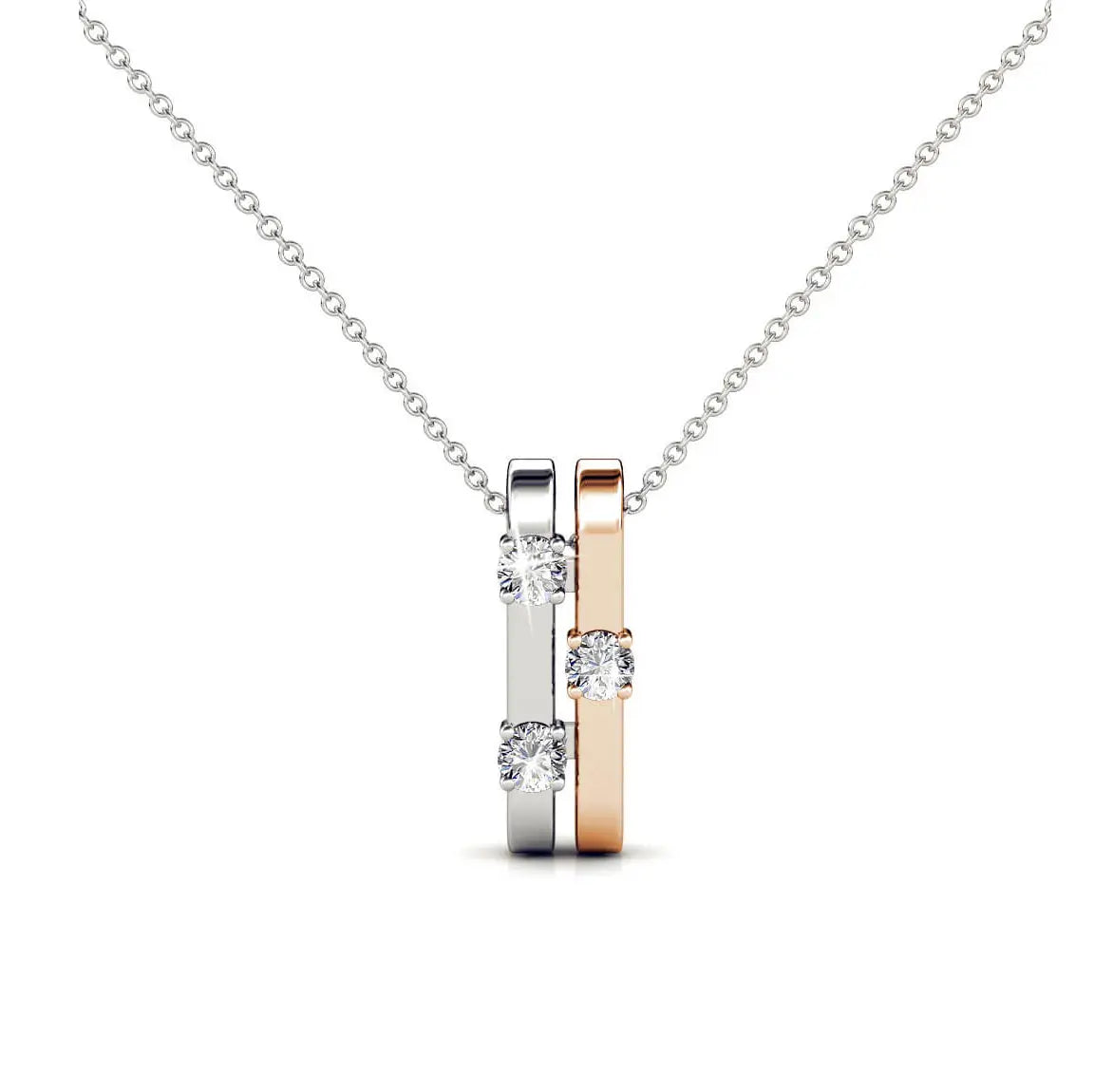 Минималистично колие в два цвята- розово и бяло злато и кристали Сваровски