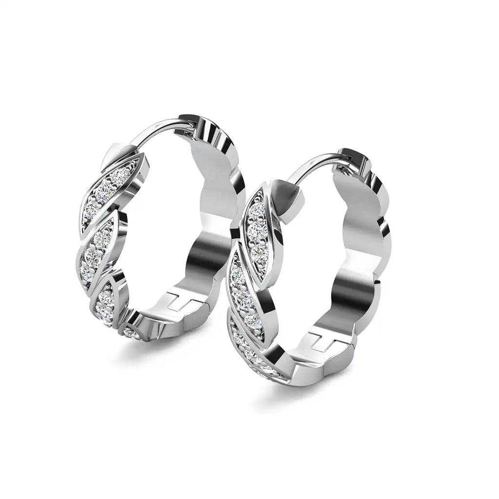 Модерни обеци Twisted Hoops с кристали 18К покритие Бяло злато