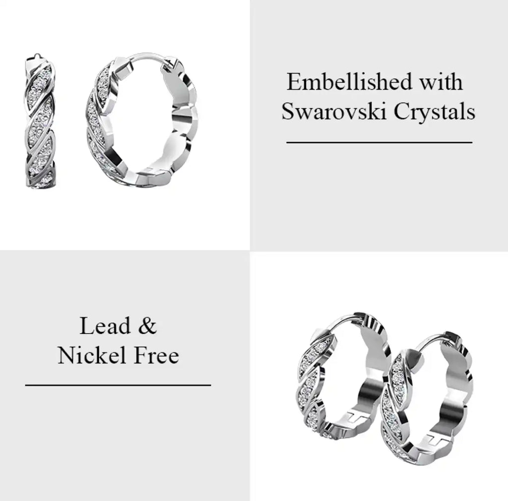 Модерни обеци Twisted Hoops с кристали 18К покритие Бяло злато