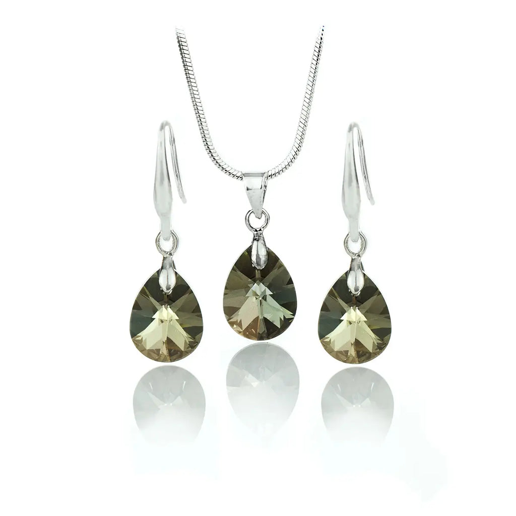 Дамски сет колие с обици с австрийски кристали за всеки ден в цвят Iridescent Green