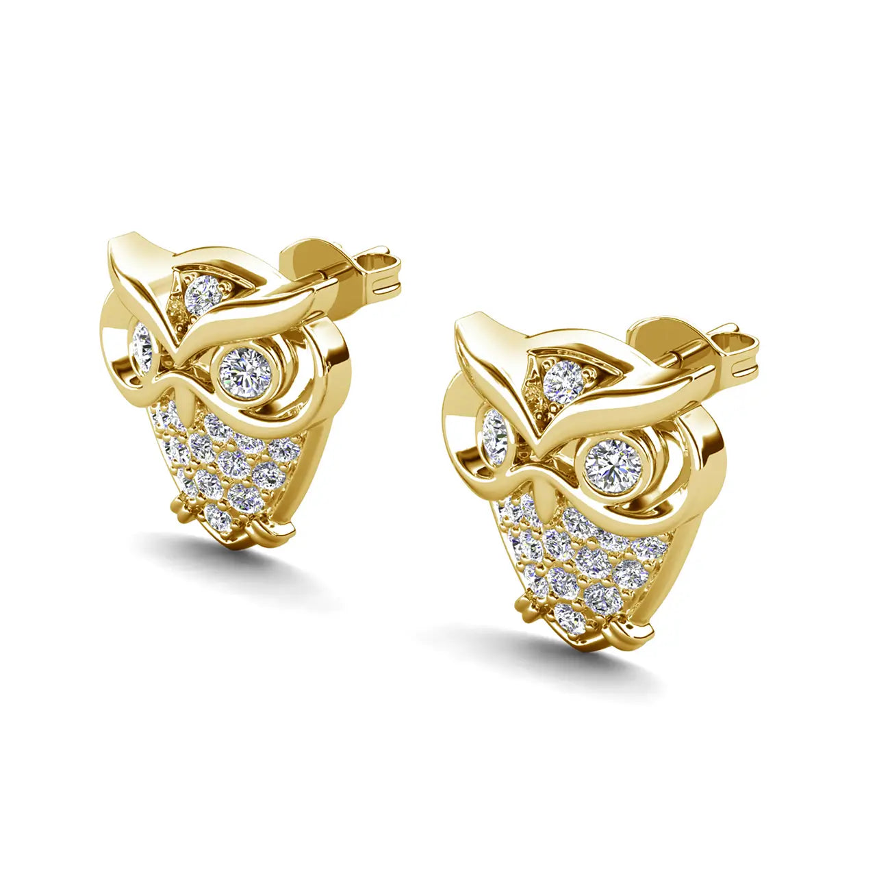 Обеци Бухалчета с кристали и 18K златно покритие Артистичен модел