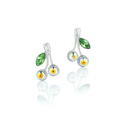 Обеци Черешки от сребро 925 с кристали Сваровски в цвят Aurore boreale