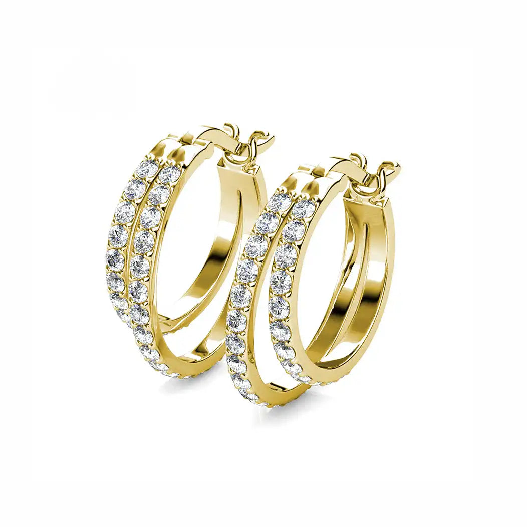 Обеци халки Double Hoops с кристали 18К златно покритие