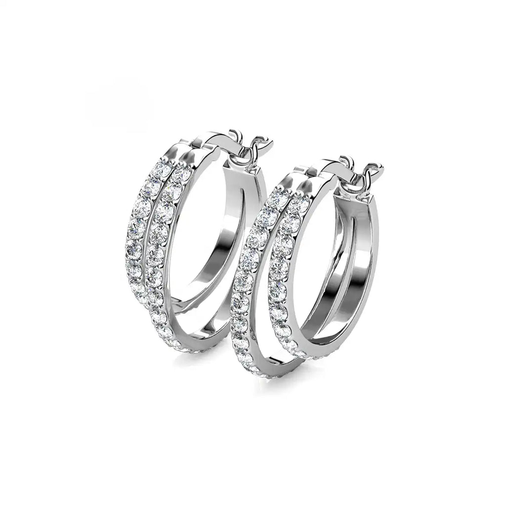 Обеци халки Double Hoops с кристали 18К златно покритие