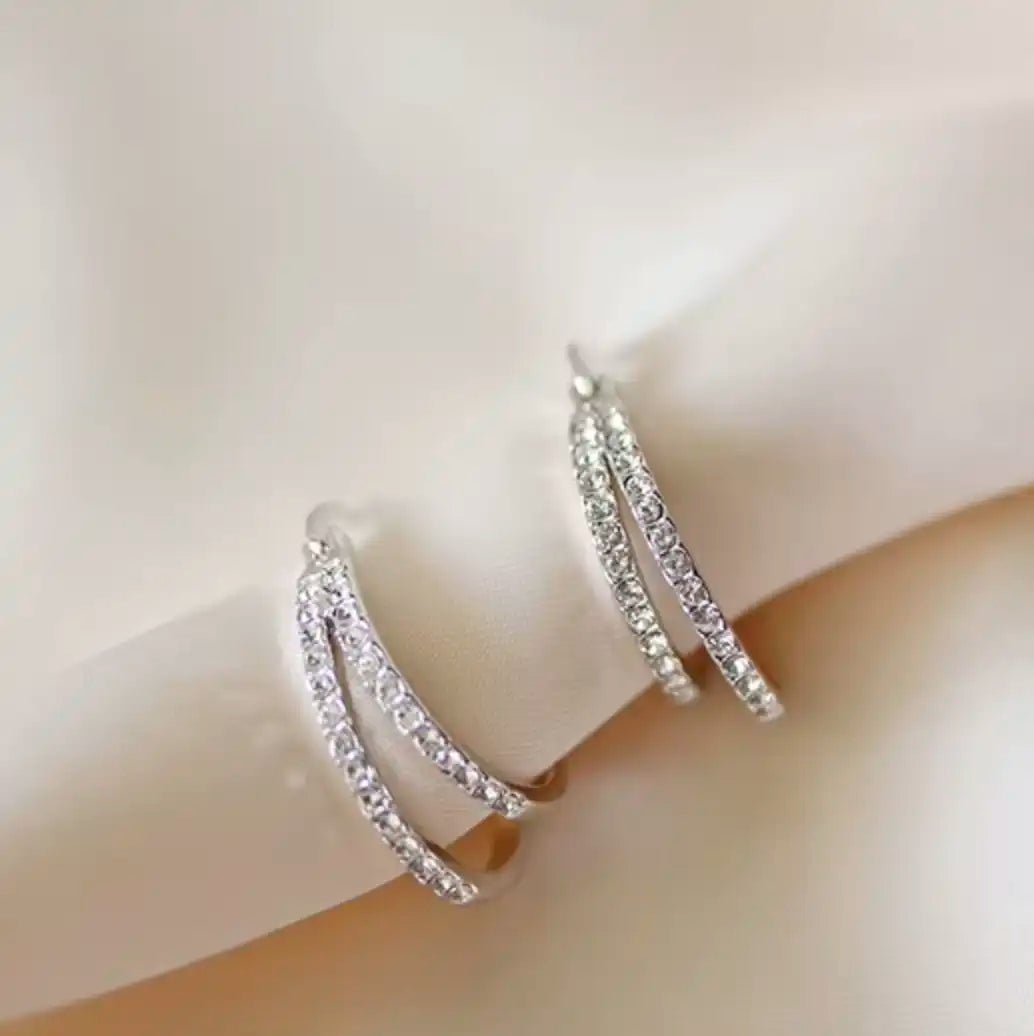 Обеци халки Double Hoops с кристали 18К златно покритие