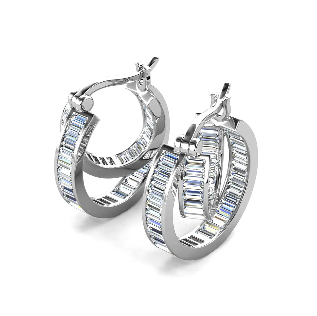 Обеци халки с бляскави кристали 18К покритие бяло злато Луксозна визия