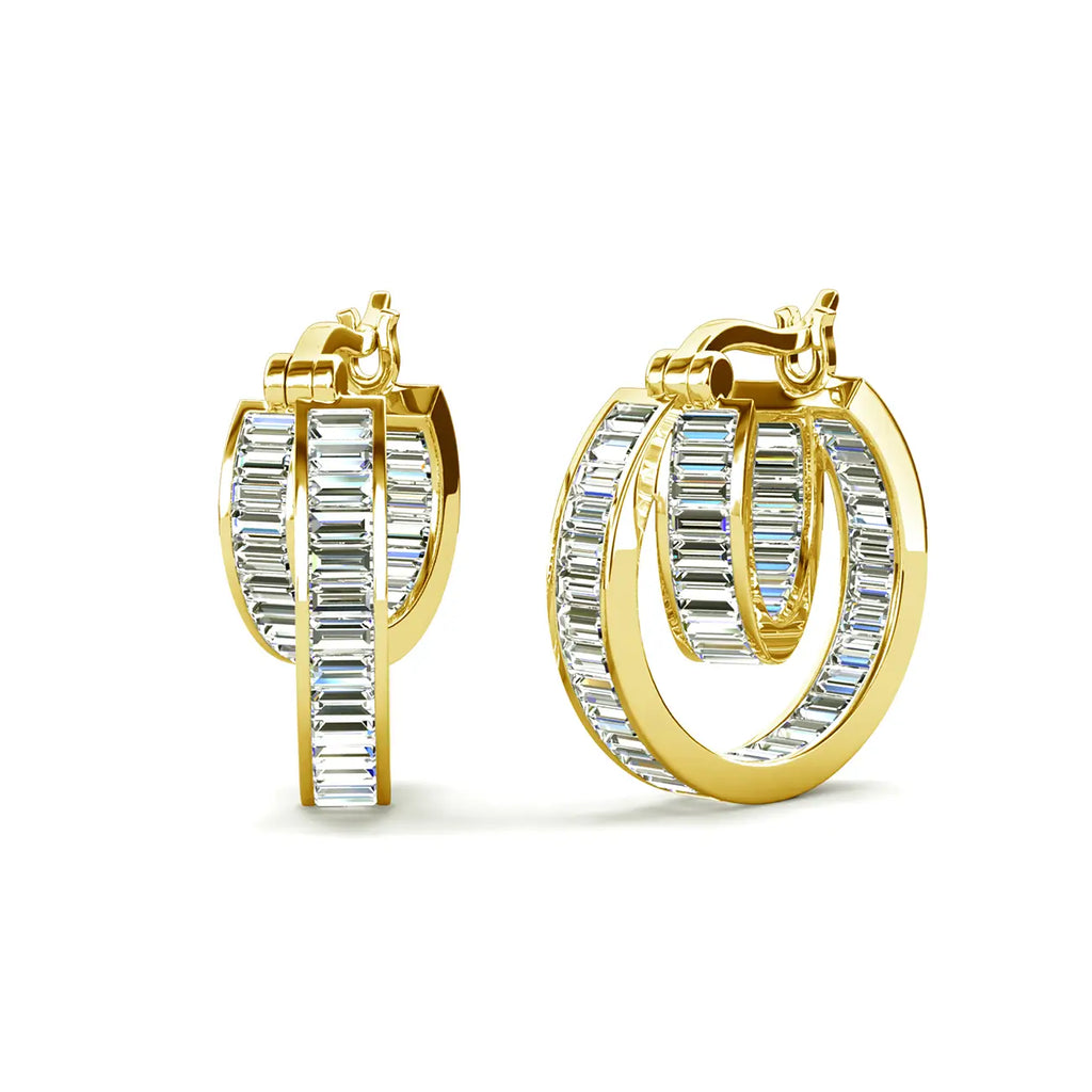 Обеци халки с бляскави кристали 18К покритие бяло злато Луксозна визия