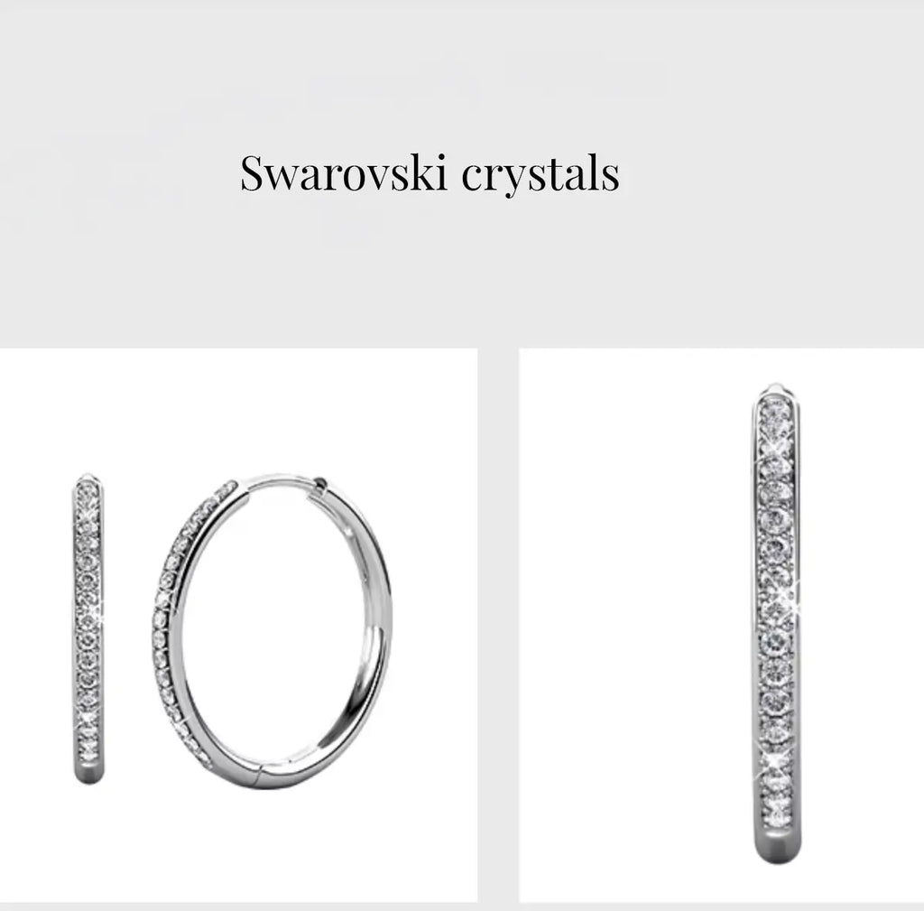 Елегантни халки обеци с кристали 18К покритие Бяло злато Класически модел