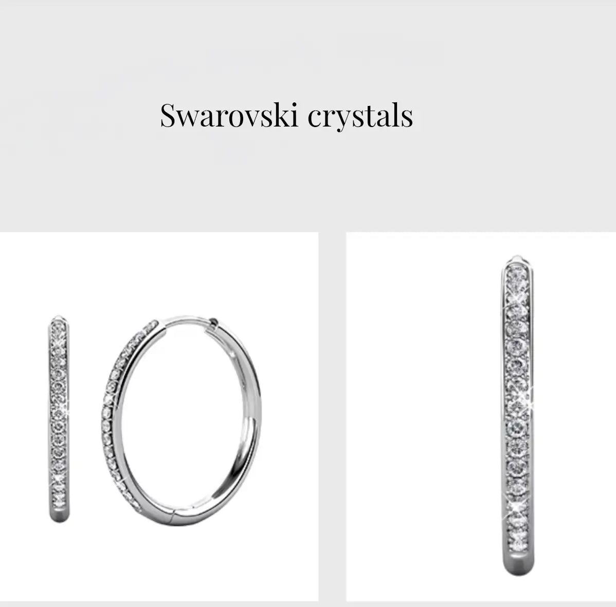 Елегантни халки обеци с кристали 18К покритие Бяло злато Класически модел