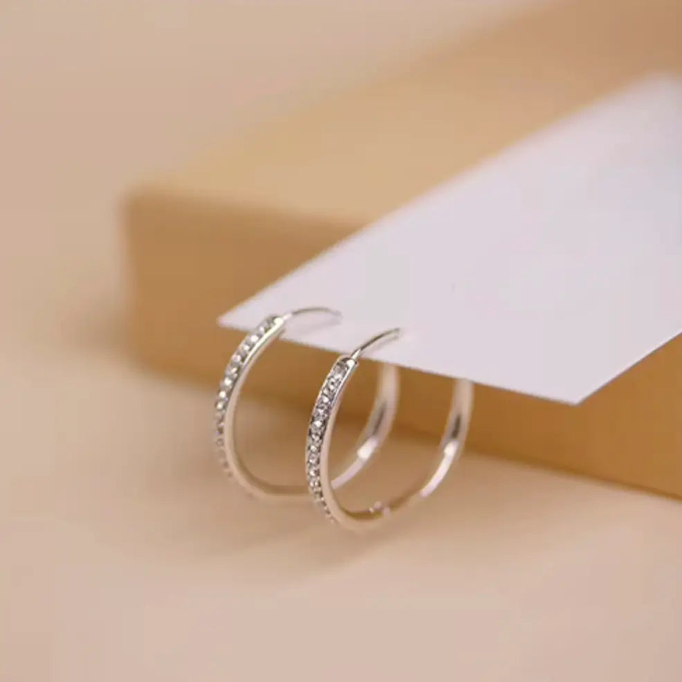 Елегантни халки обеци с кристали 18К покритие Бяло злато Класически модел