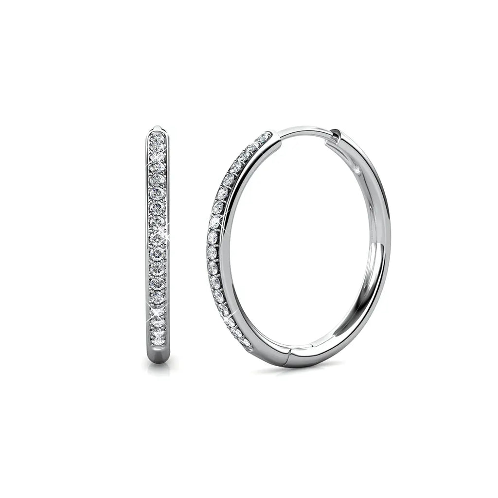 Обеци халки с кристали Сваровски и 18К бяло златно покритие, класически модел с кръгла форма, диаметър 20мм