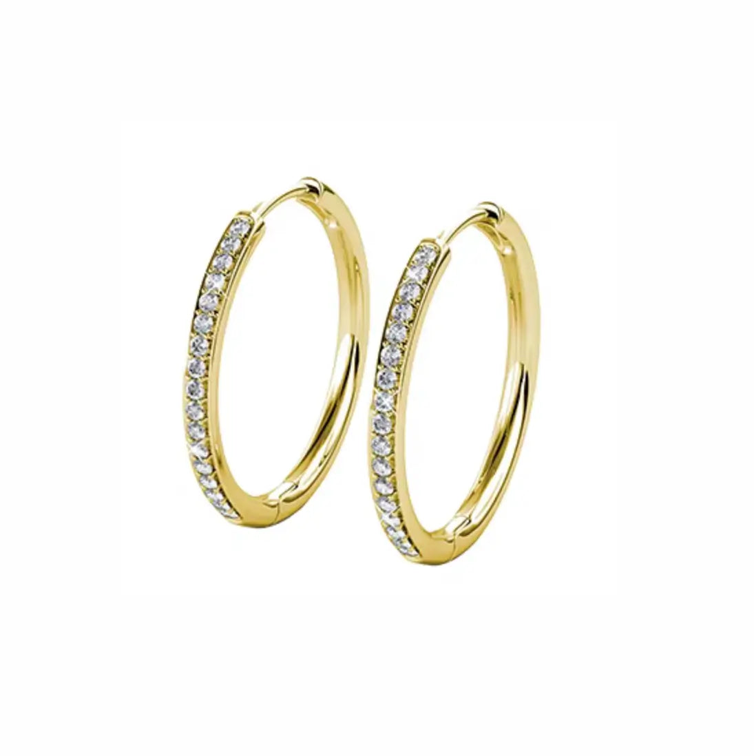 Елегантни халки обеци с кристали 18К покритие Бяло злато Класически модел