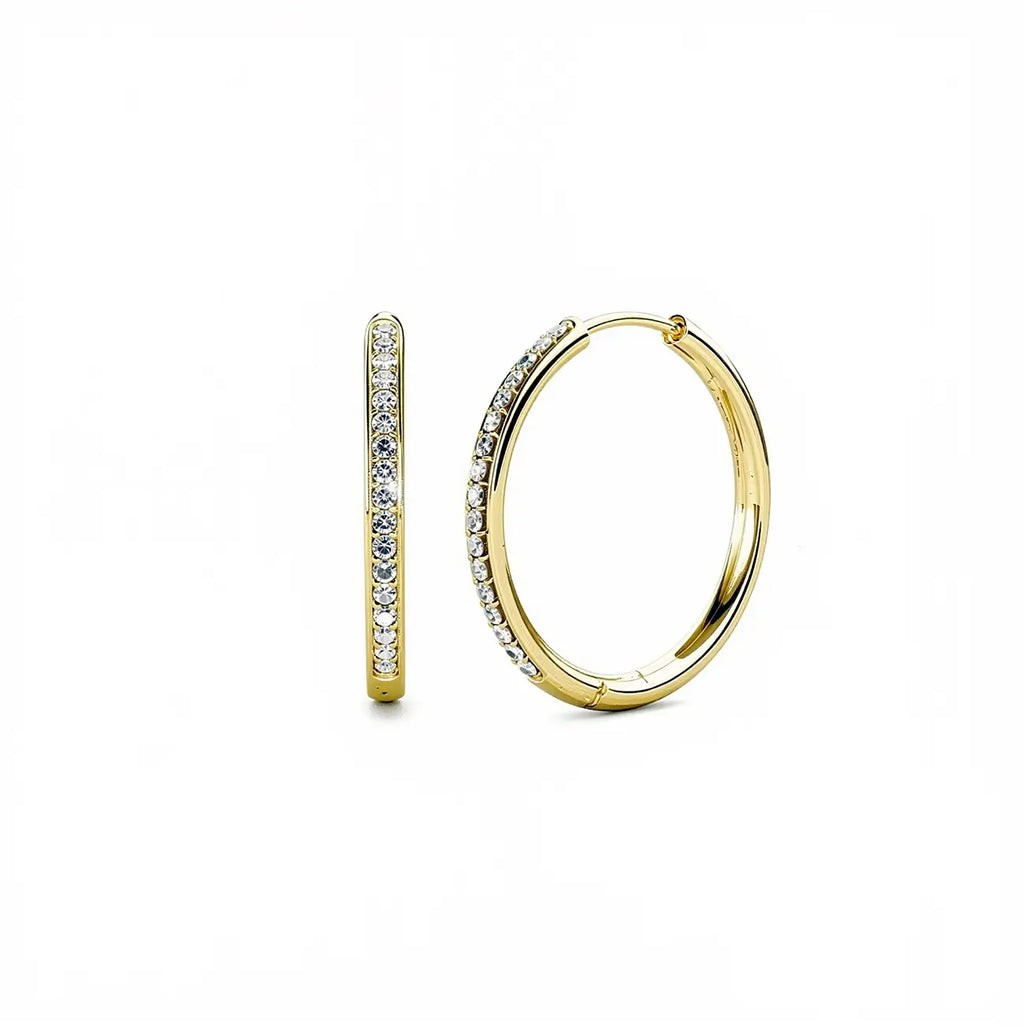 Елегантни халки обеци с кристали 18К покритие Бяло злато Класически модел