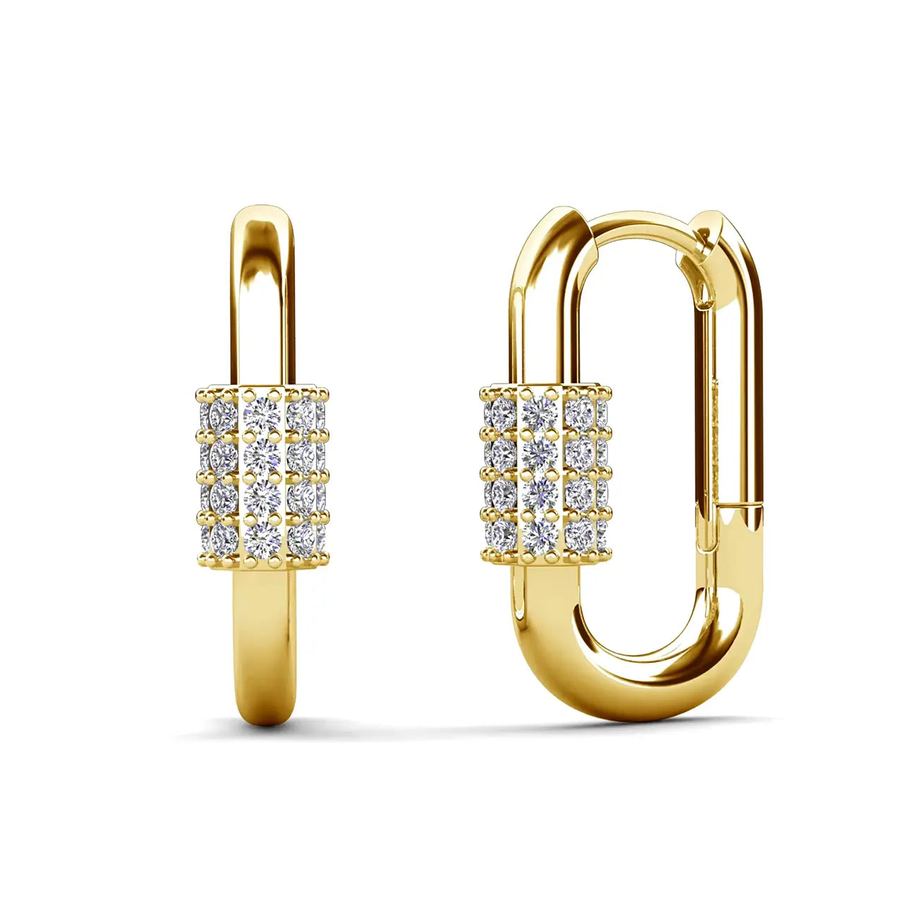 Обеци халки с овална форма с кристали Сваровски и 18К златно покритие, модерен дизайн