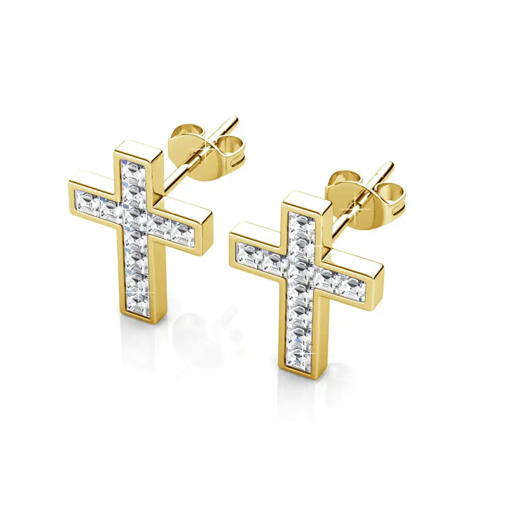 Обеци на винт Cross Icon с кристали Елегантен стил