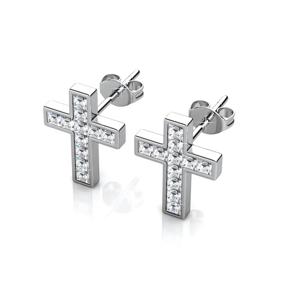 Обеци на винт Cross Icon с кристали Елегантен стил