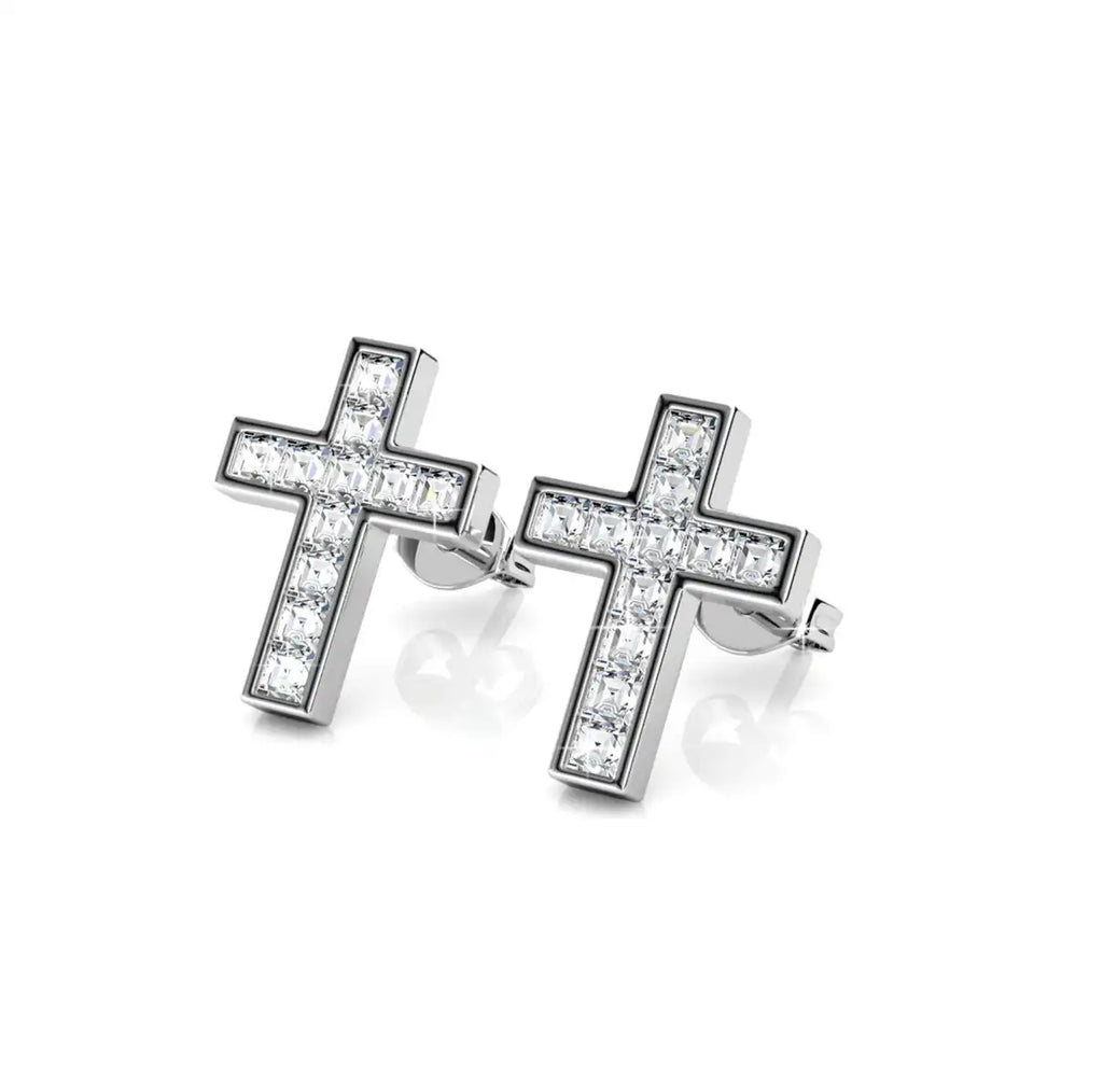 Обеци на винт Cross Icon с кристали Елегантен стил