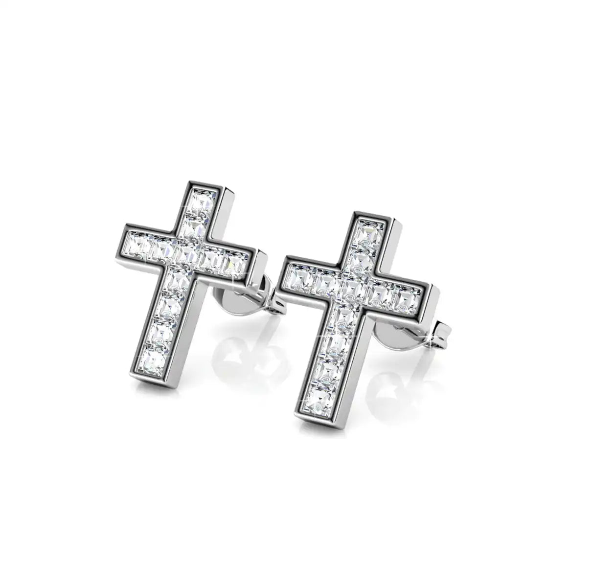 Обеци на винт Cross Icon с кристали Елегантен стил