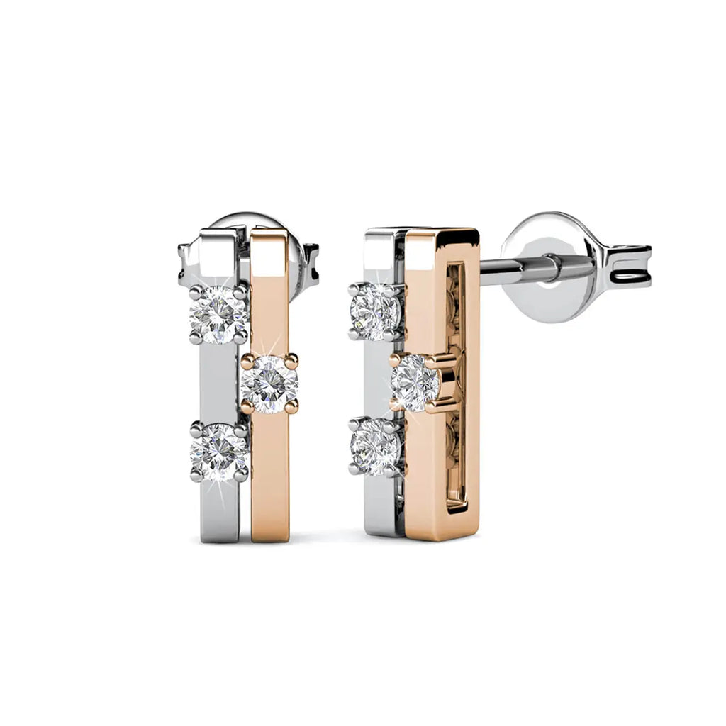 Обеци на винт в два цвята- розово и бяло злато и австрийски кристали