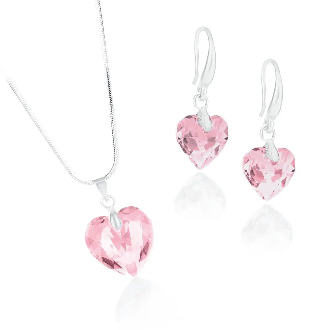 Комплект бижута Колие с обици с форма на сърца с премиум кристали Сваровски в нежни розови преливащи нюанси