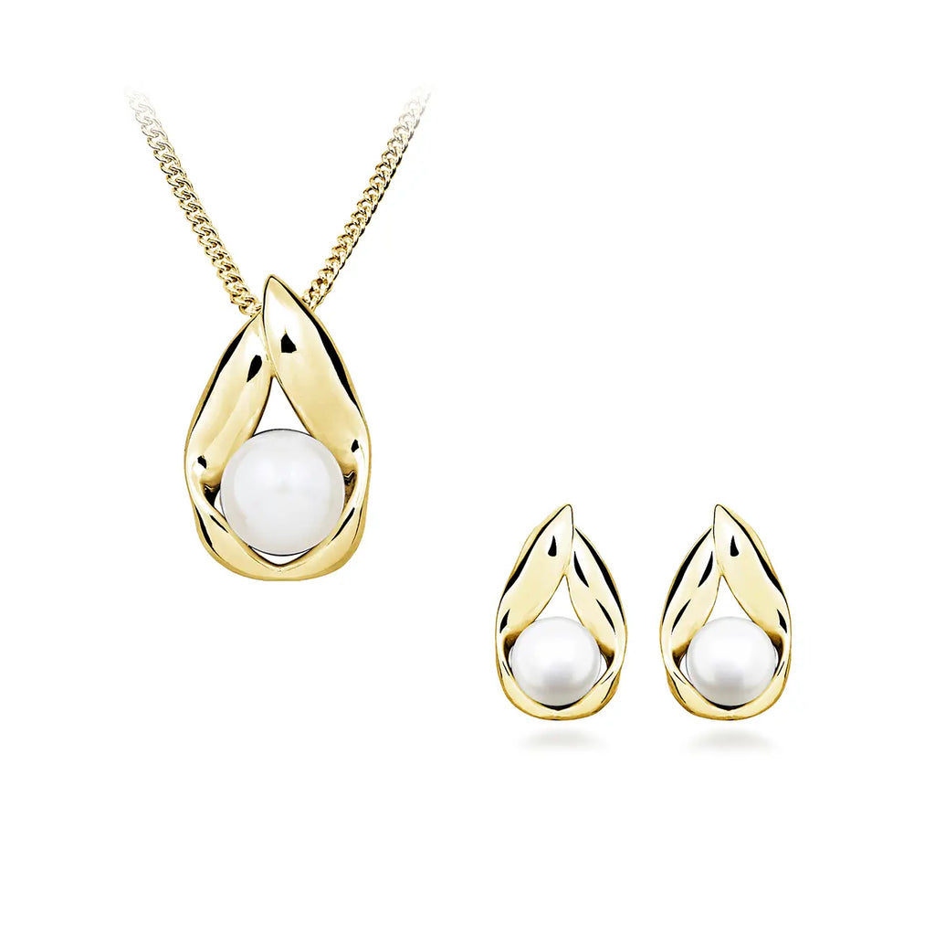 Позлатени сребърни обеци Golden Pearl Elegance с речни перли
