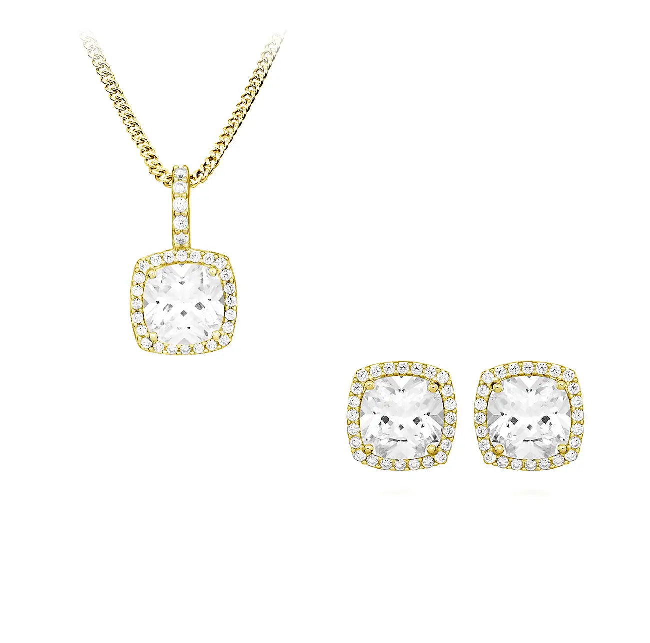 Позлатено колие с циркони Луксозен квадратен Halo дизайн Сребро 925