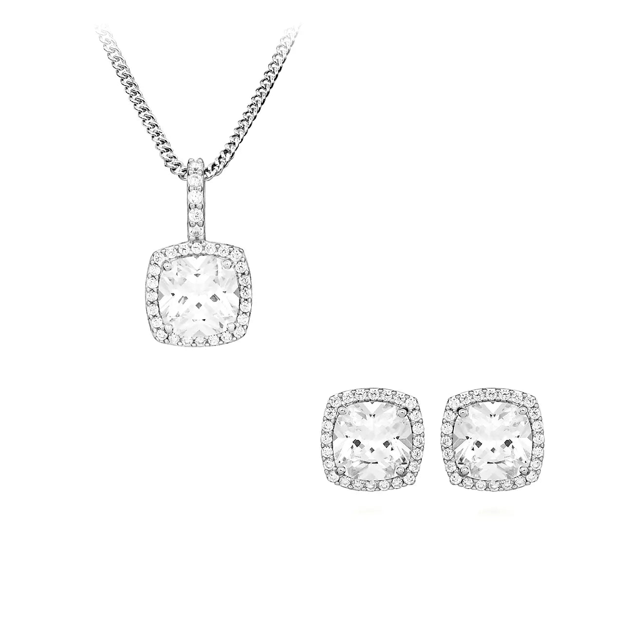 Позлатено колие с циркони Луксозен квадратен Halo дизайн Сребро 925