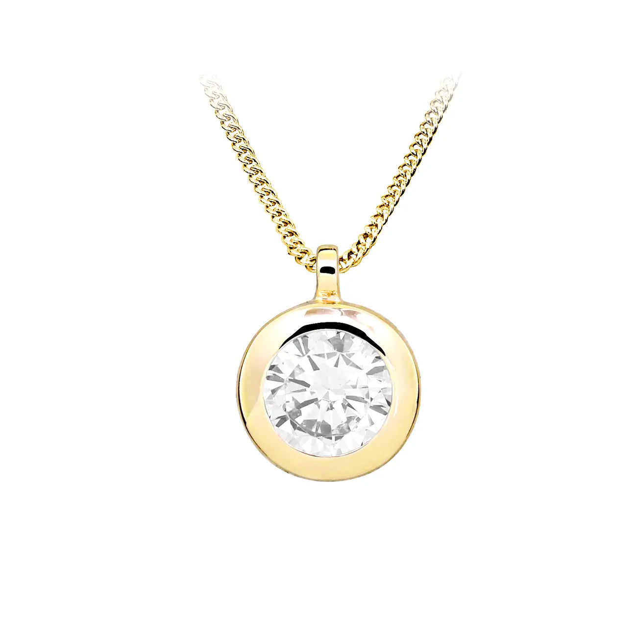 Позлатено сребърно колие с циркови в кръгла класическа форма