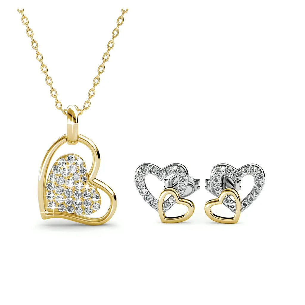 Романтичен комплект Two Hearts Shine Колие и обеци с кристали