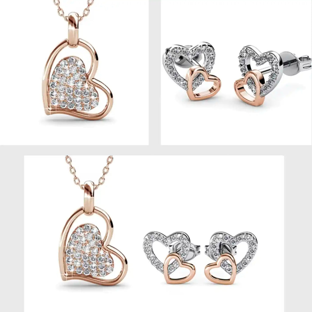 Романтичен комплект Two Hearts Shine Колие и обеци с кристали