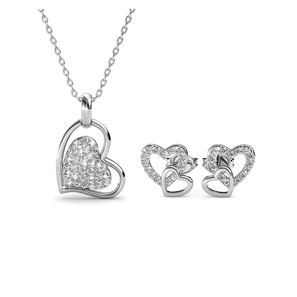 Романтичен комплект Two Hearts Shine Колие и обеци с кристали