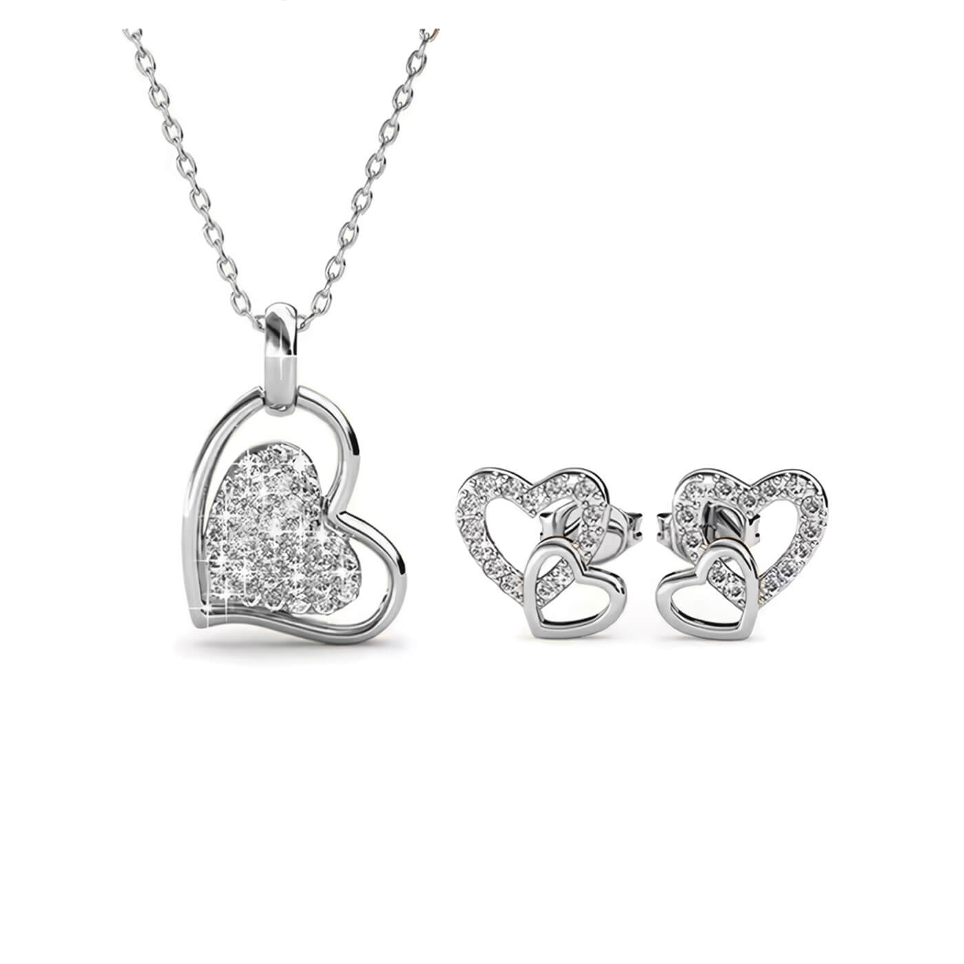 Романтичен комплект Two Hearts Shine Колие и обеци с кристали
