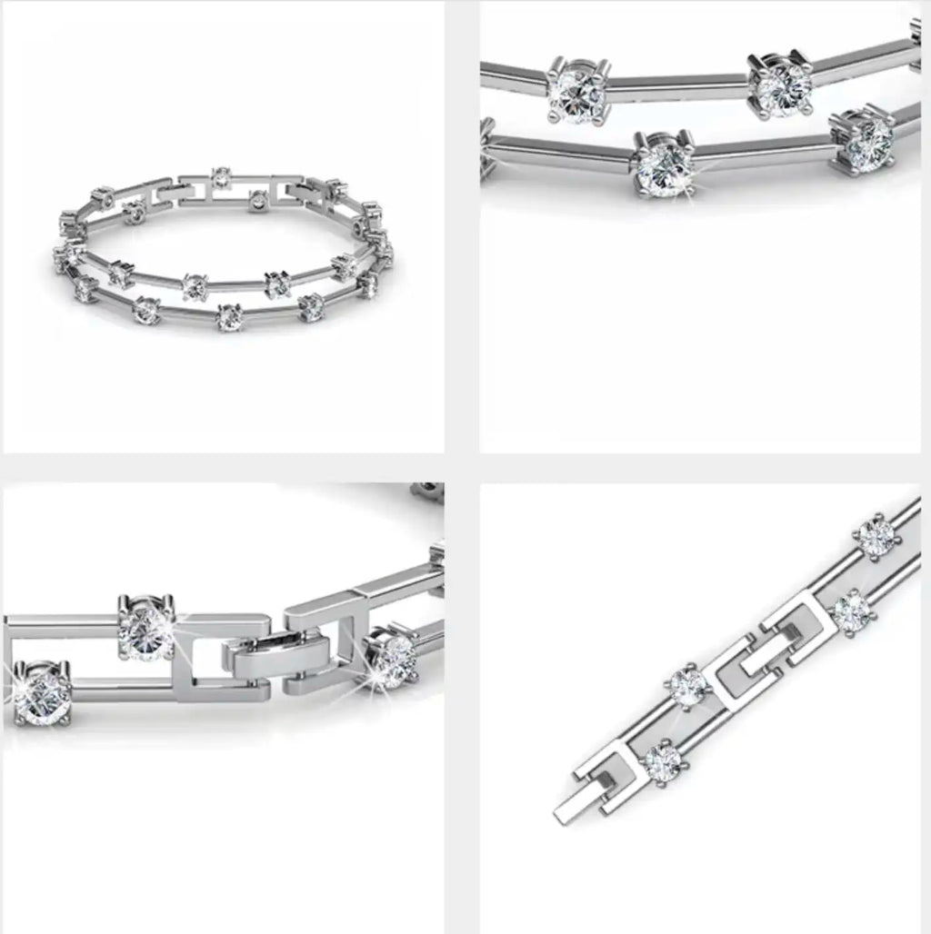 Дамска гривна с кристали Tennis Style 18K покритие Бяло злато